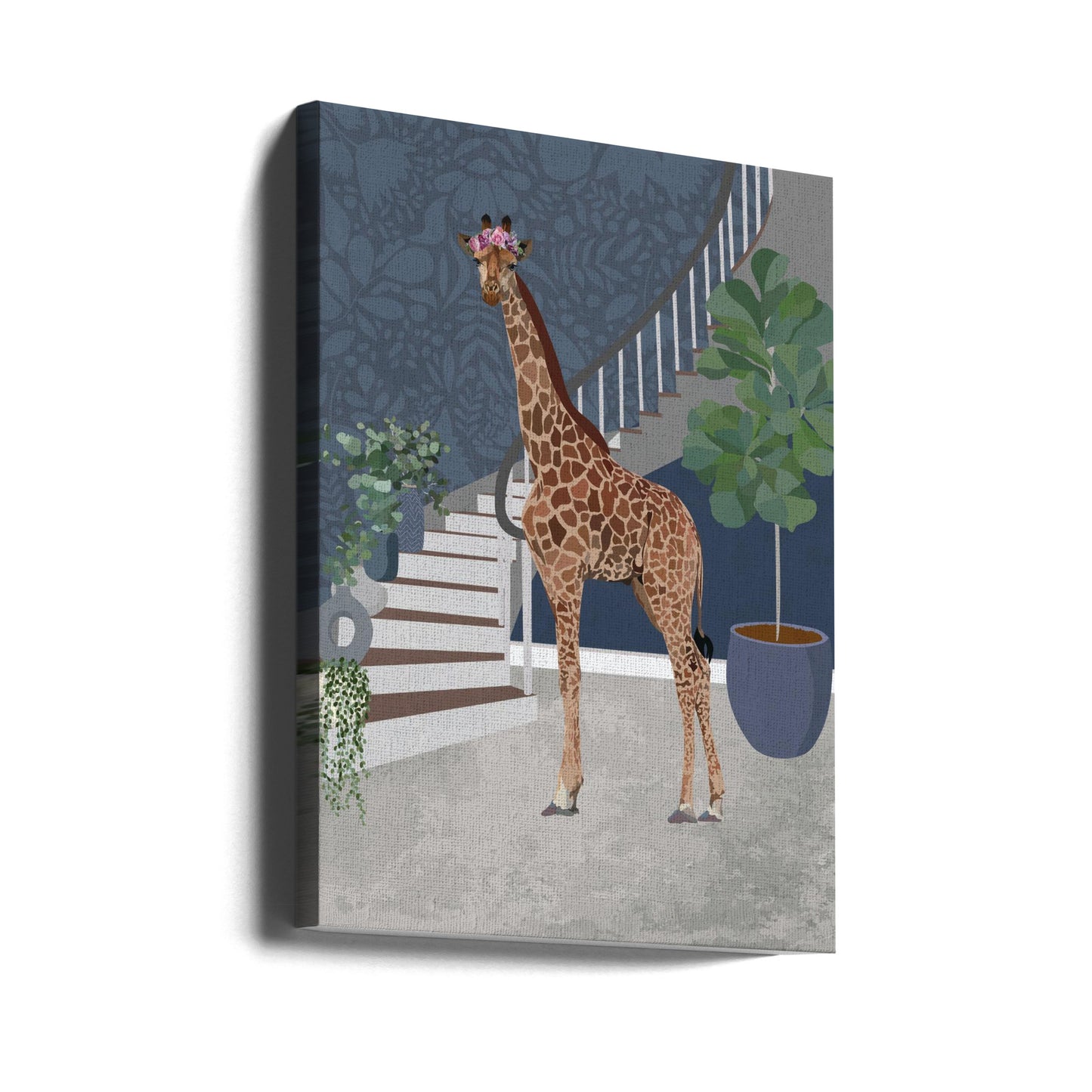 Giraffe by the stairs | Canvas