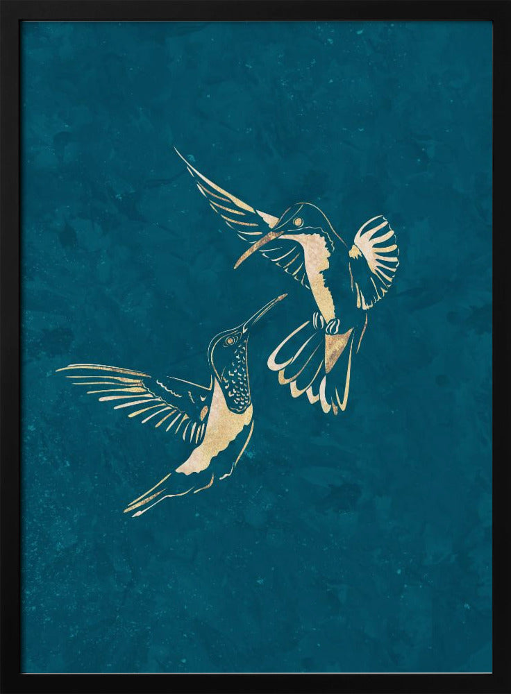 Gold Hummingbird Line art Silhouettes 3 | Poster