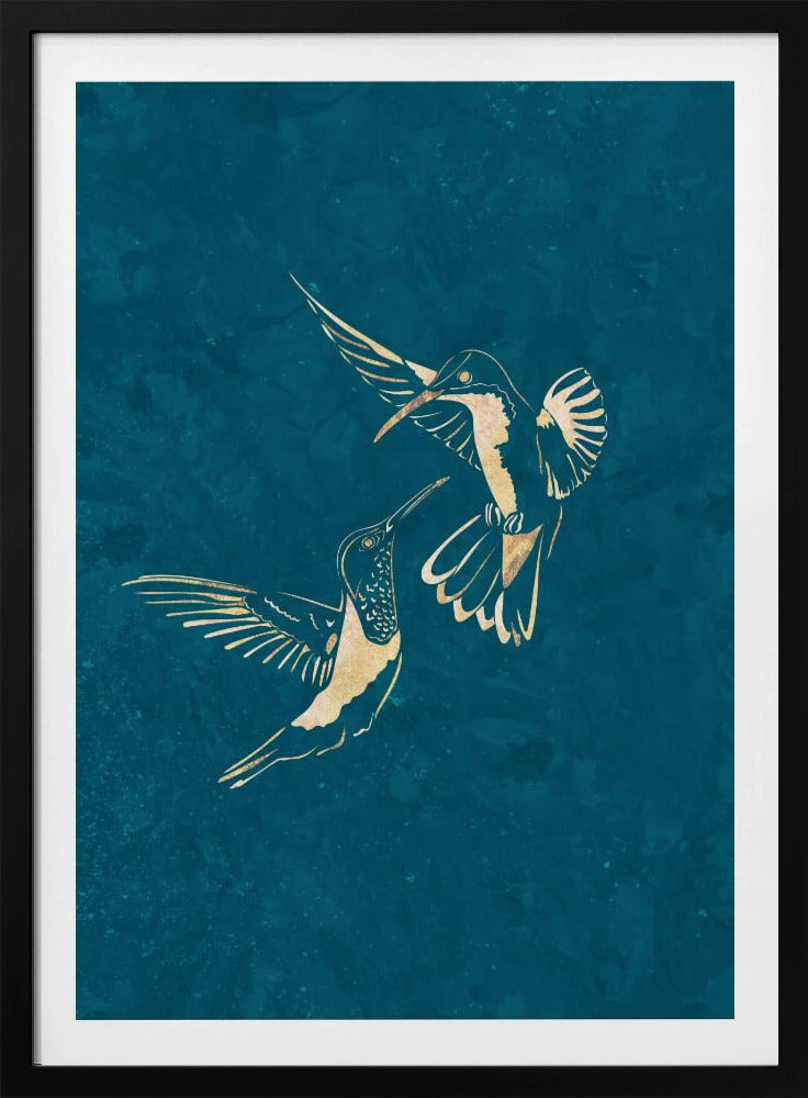 Gold Hummingbird Line art Silhouettes 3 | Poster