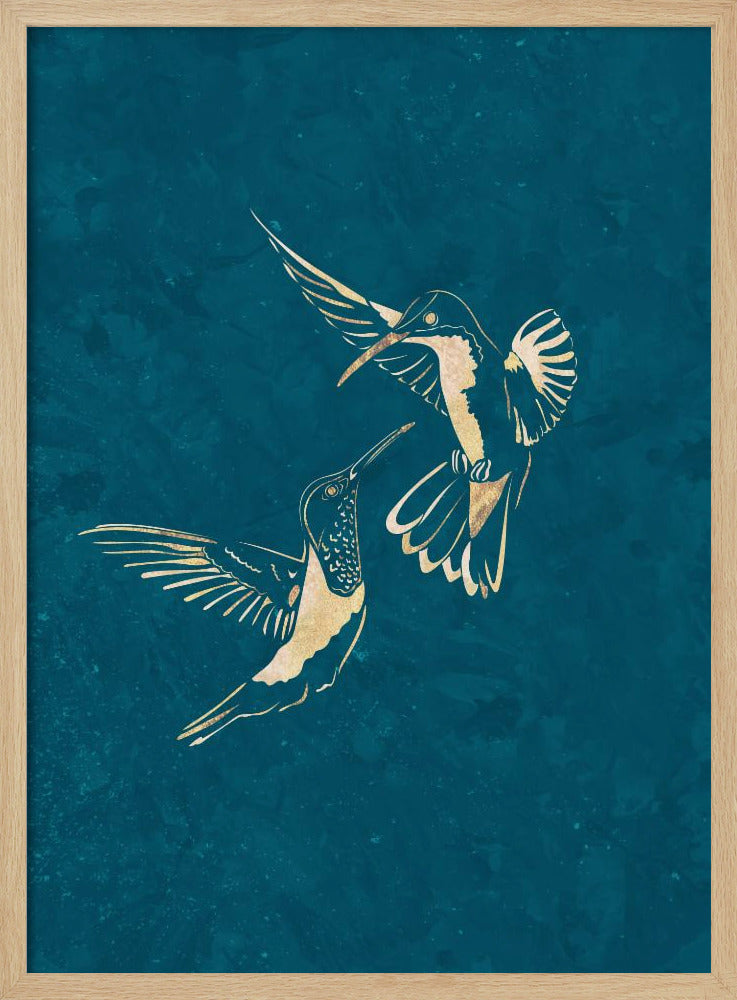 Gold Hummingbird Line art Silhouettes 3 | Poster
