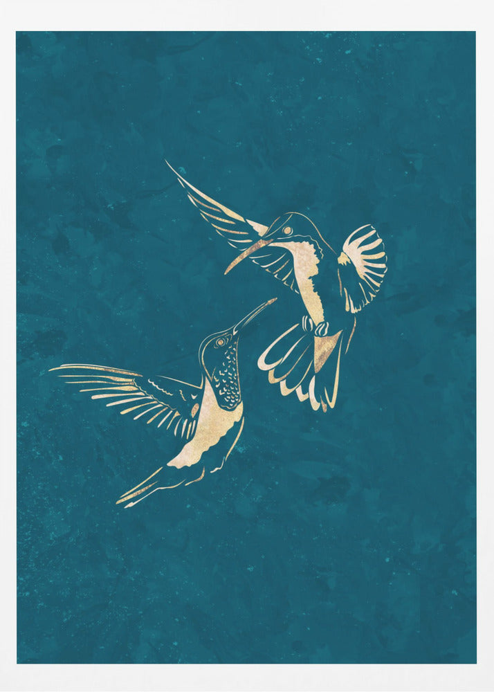 Gold Hummingbird Line art Silhouettes 3 | Poster