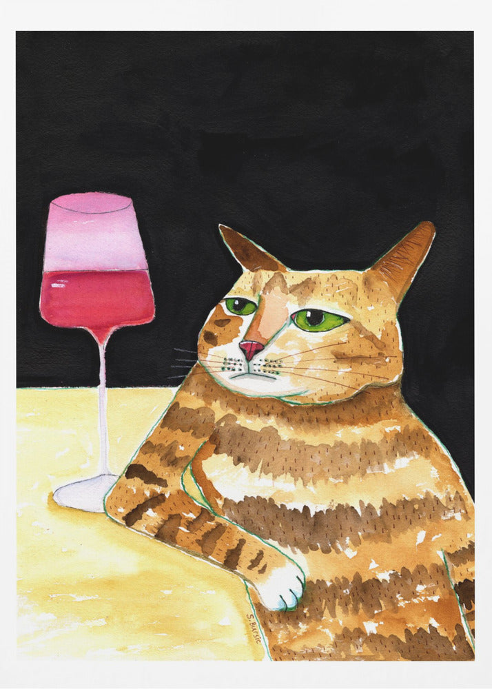 Cat Friday Night Drinks Wine Funny Cat Humour | Poster