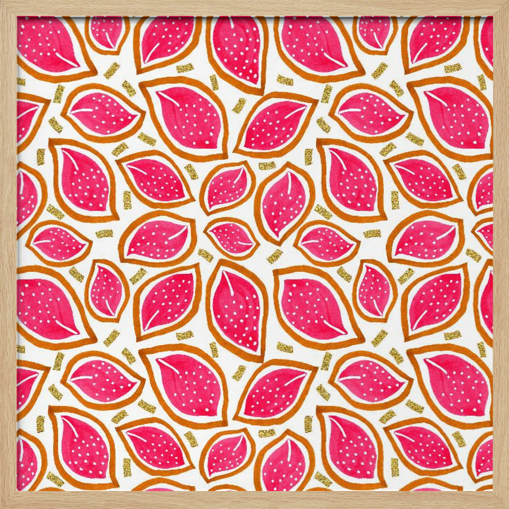 Korallenglitzer, verstreute Blätter, gepunktet | Poster - Kunstdruck