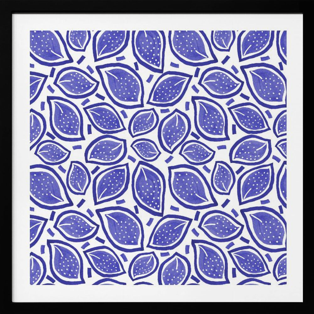 Marineblaue verstreute Blätter mit Tupfen | Poster - Kunstdruck