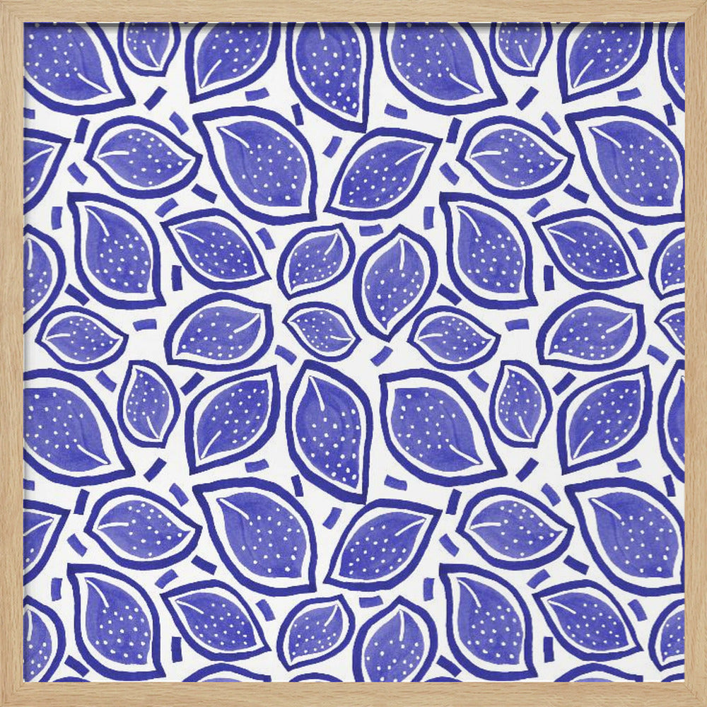 Marineblaue verstreute Blätter mit Tupfen | Poster - Kunstdruck