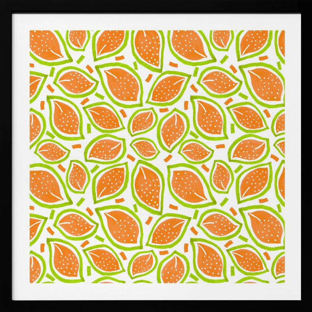 Melone verstreute Blätter Polka Dot | Poster - Kunstdruck