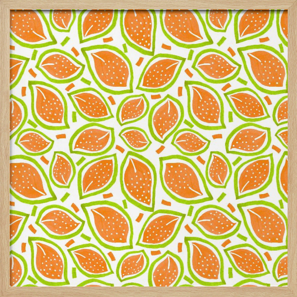 Melone verstreute Blätter Polka Dot | Poster - Kunstdruck