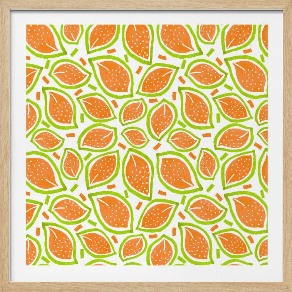 Melone verstreute Blätter Polka Dot | Poster - Kunstdruck