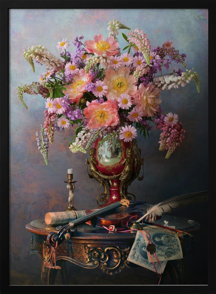 Still life with violin and flowers | Poster