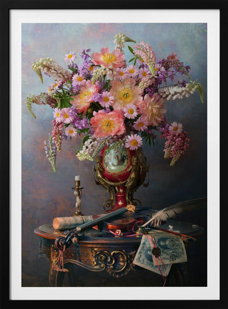 Still life with violin and flowers | Poster