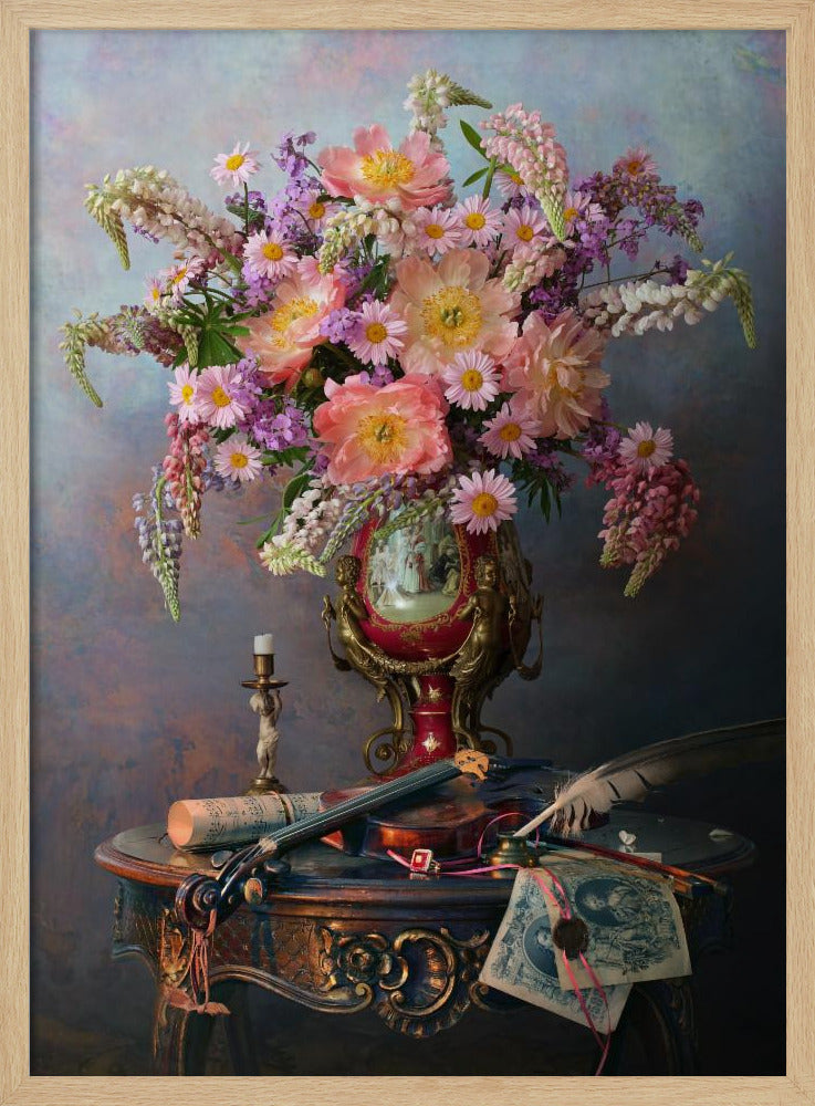 Still life with violin and flowers | Poster