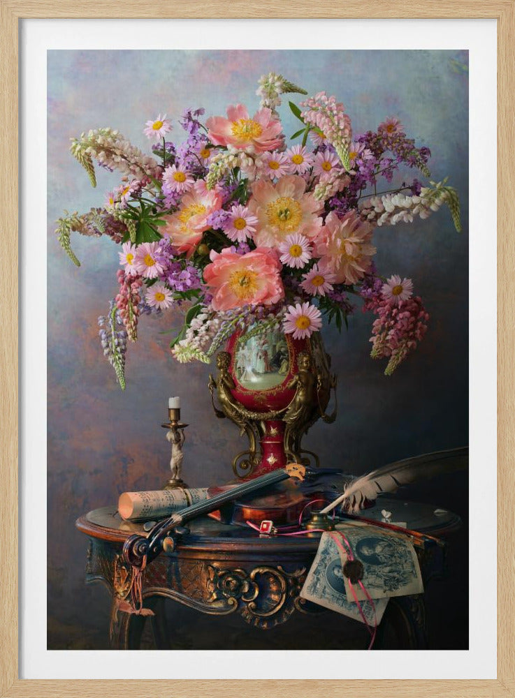 Still life with violin and flowers | Poster