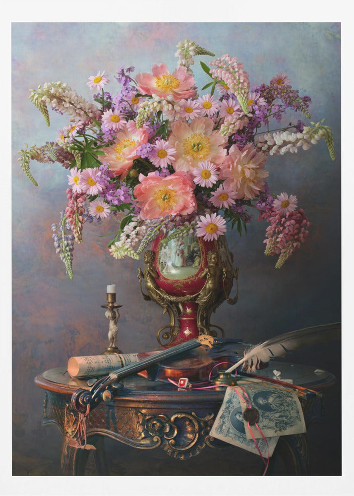 Still life with violin and flowers | Poster