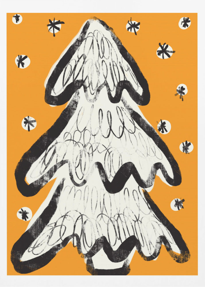 Christmas Tree And Snow Yellow | Poster