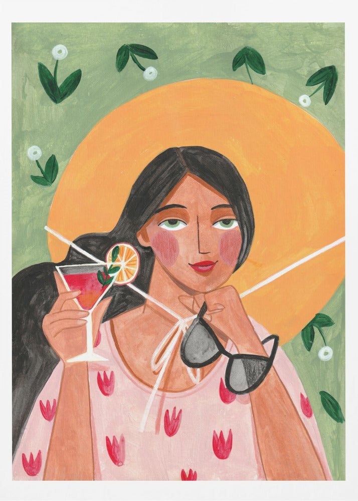 Abstract Modern Bohemian Woman with Cocktail | Poster