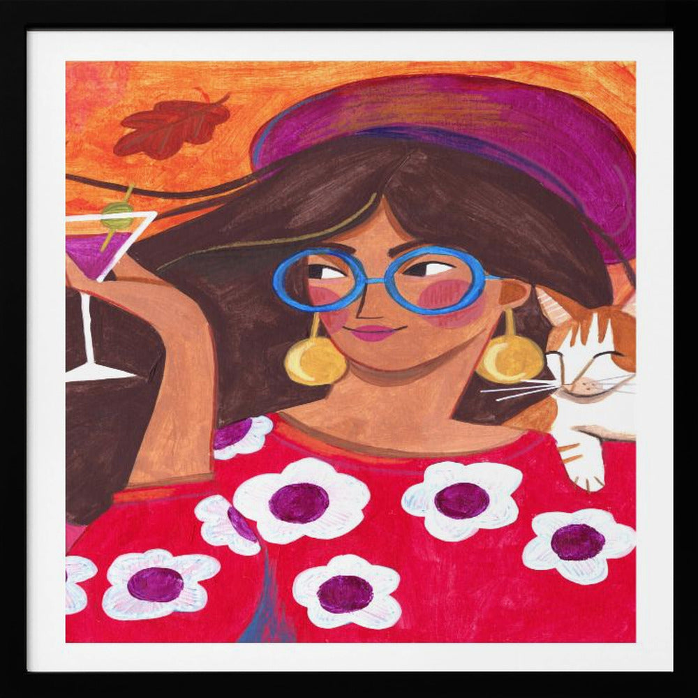 Modern Autumn portrait Woman with Cat | Poster