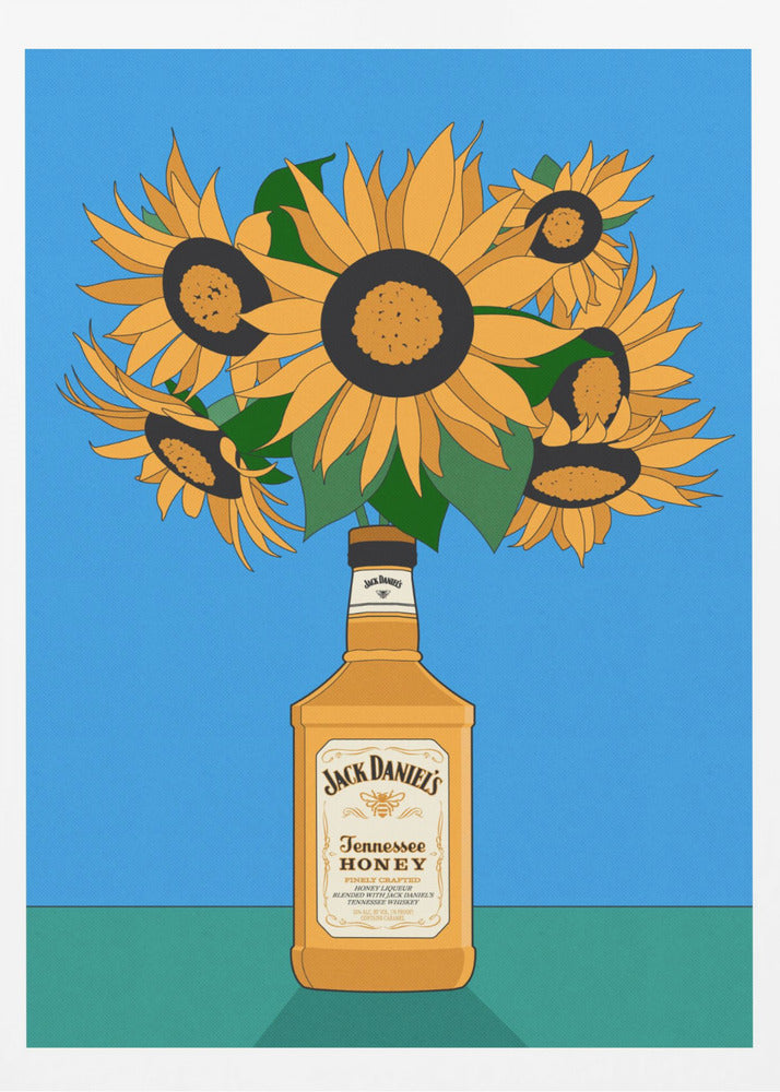 Sunflowers in Honey Whiskey Retro Illustration | Poster