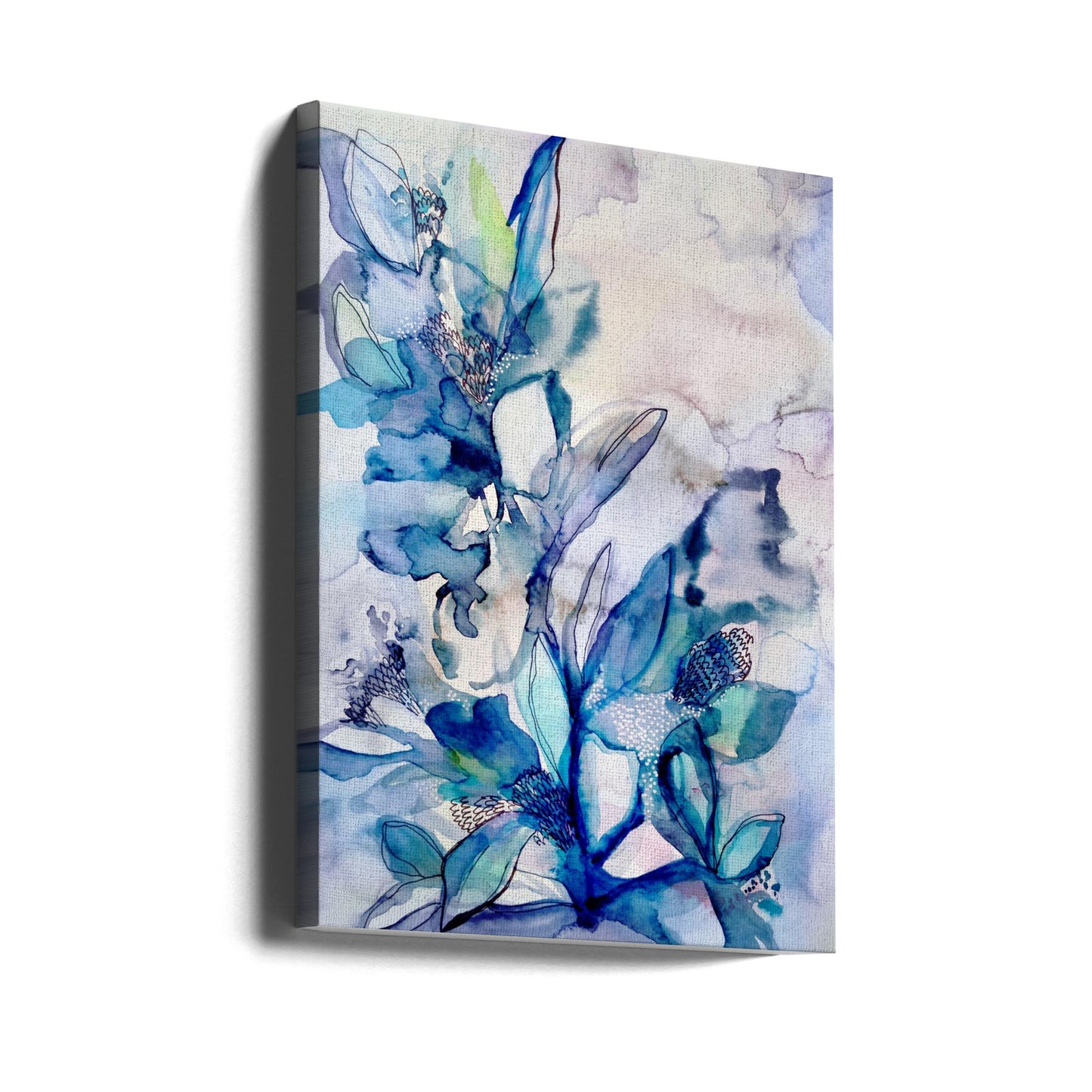 Aquamarinblau mit Blumenmuster | Leinwand-Bilder