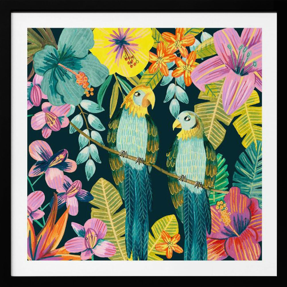 Parrots Tropical Floral Jungle | Poster