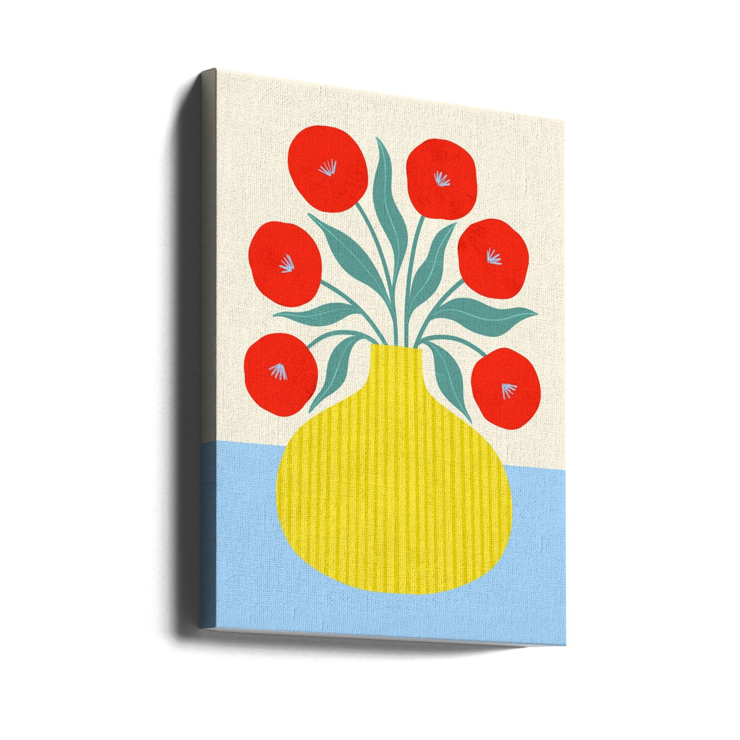 Rote Blumen in gelber Vase | Leinwand