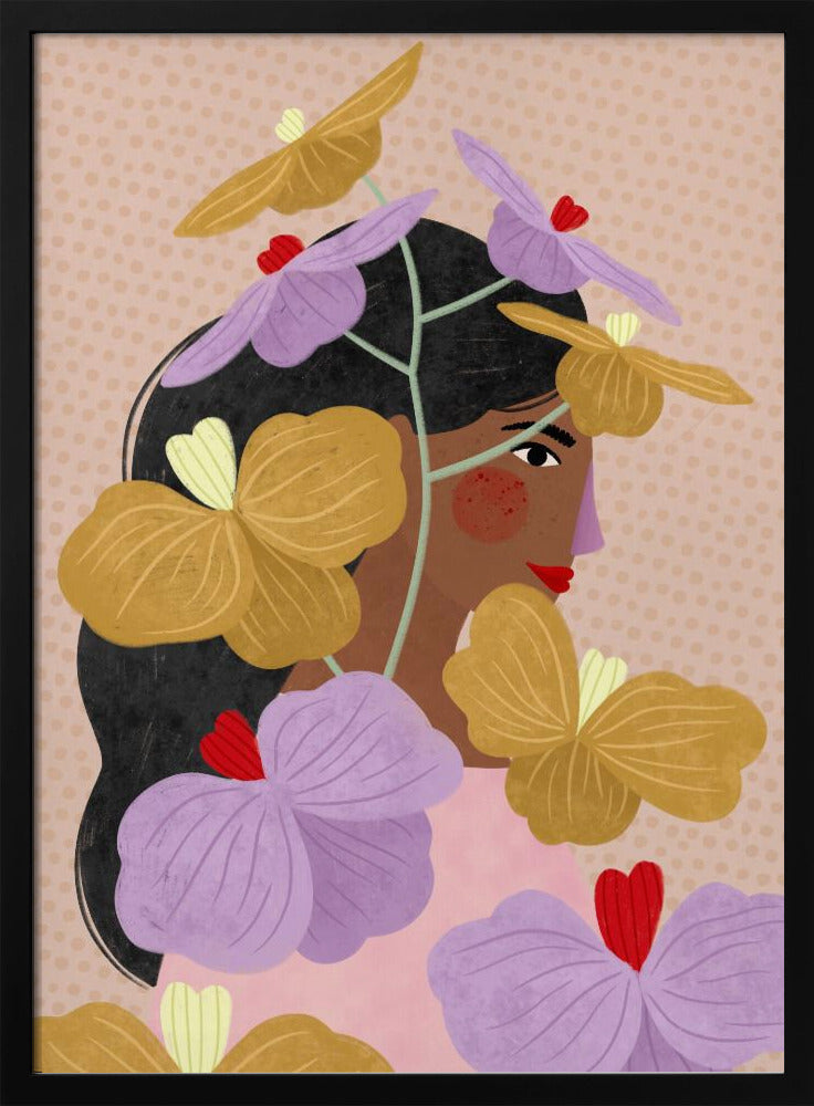 Versteckt hinter gelb-lila Blumen | Poster