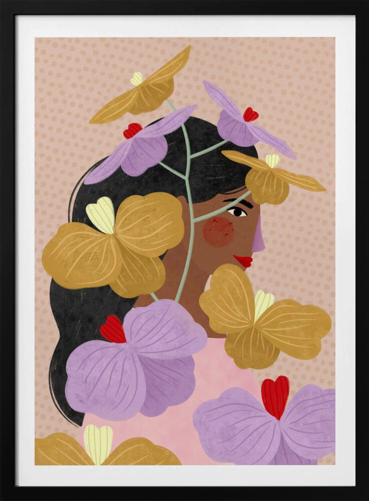 Versteckt hinter gelb-lila Blumen | Poster