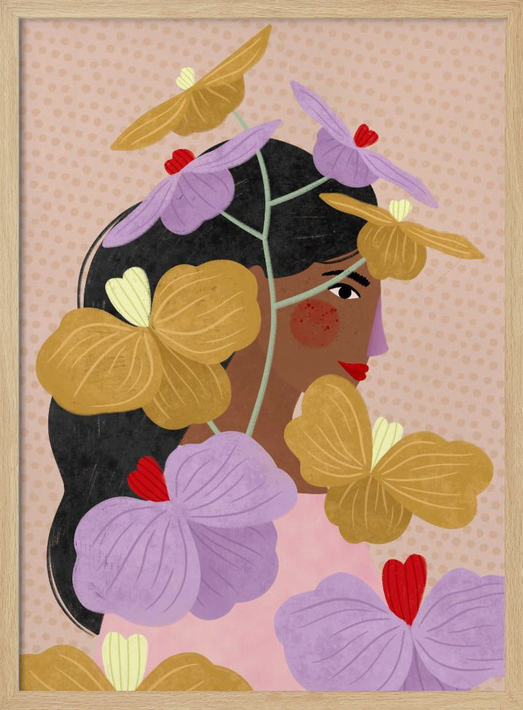 Versteckt hinter gelb-lila Blumen | Poster