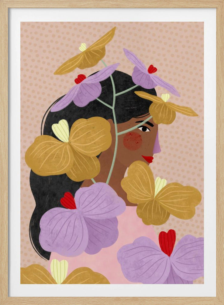 Versteckt hinter gelb-lila Blumen | Poster