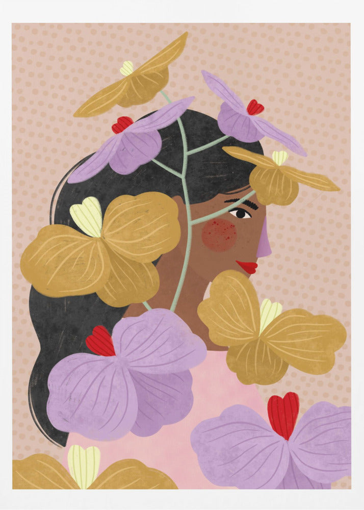 Versteckt hinter gelb-lila Blumen | Poster