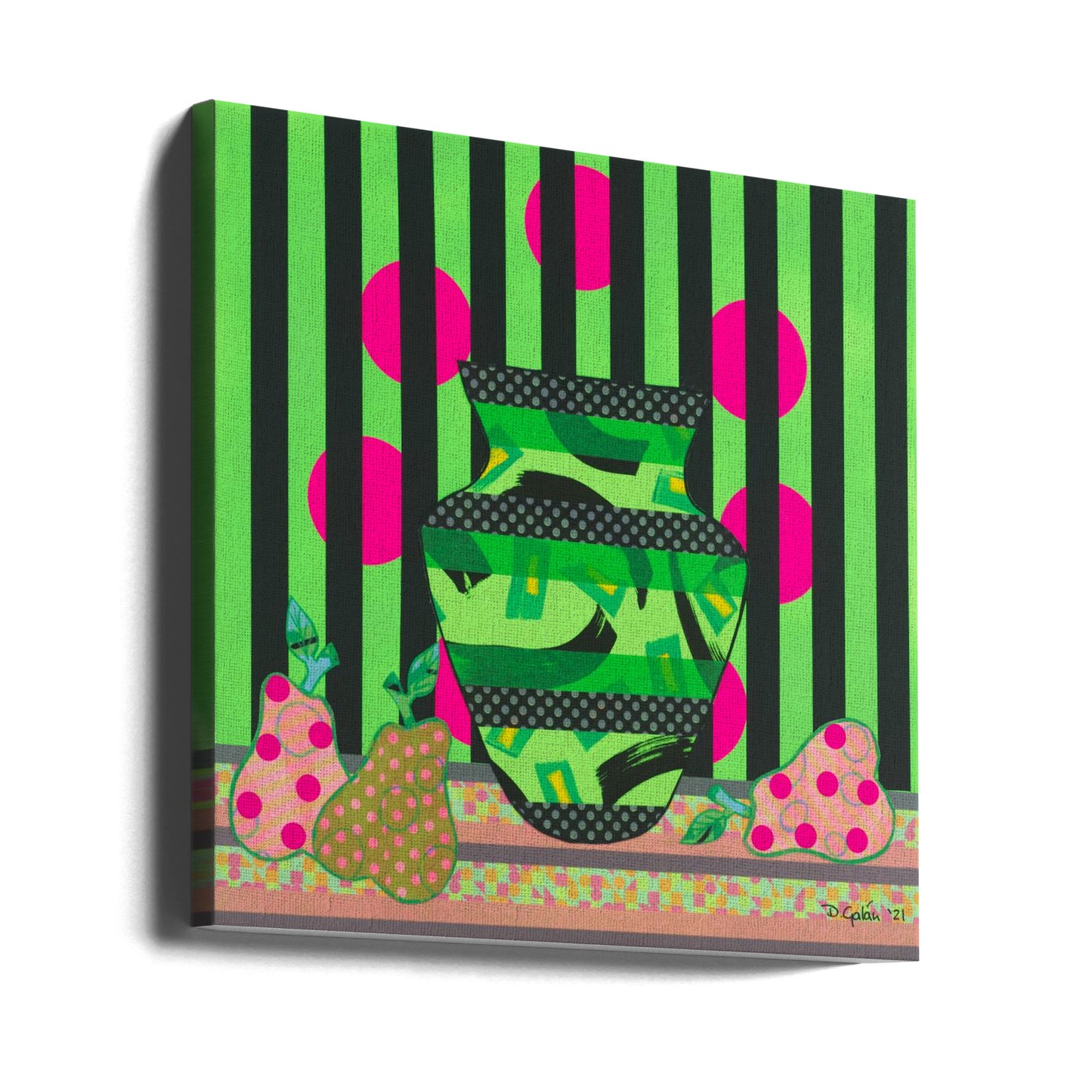 Vihreä maljakko ja päärynät | Canvastaulut