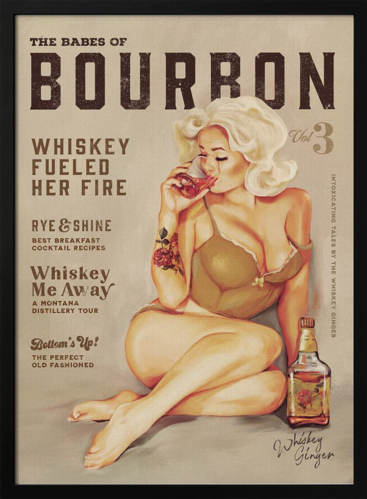 Bourbon Wall Art. Sexy Vintage Pin Up Girl Drinking Whiskey | Poster