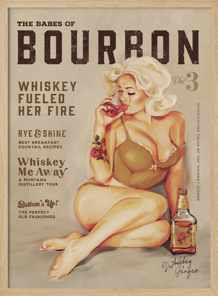 Bourbon Wall Art. Sexy Vintage Pin Up Girl Drinking Whiskey | Poster