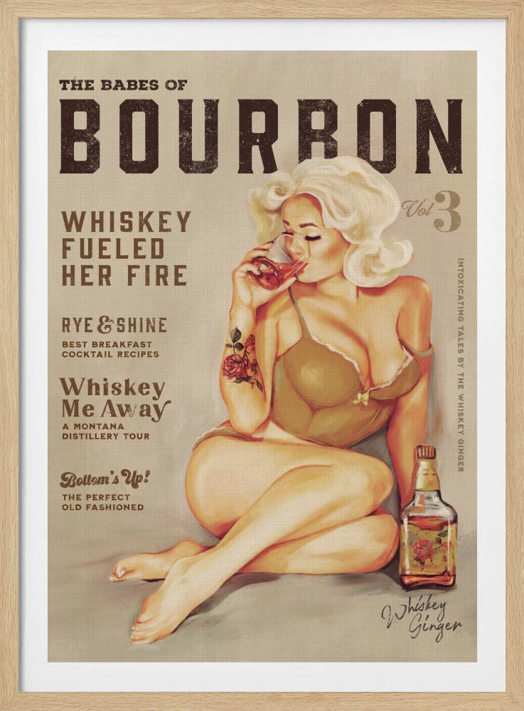 Bourbon Wall Art. Sexy Vintage Pin Up Girl Drinking Whiskey | Poster
