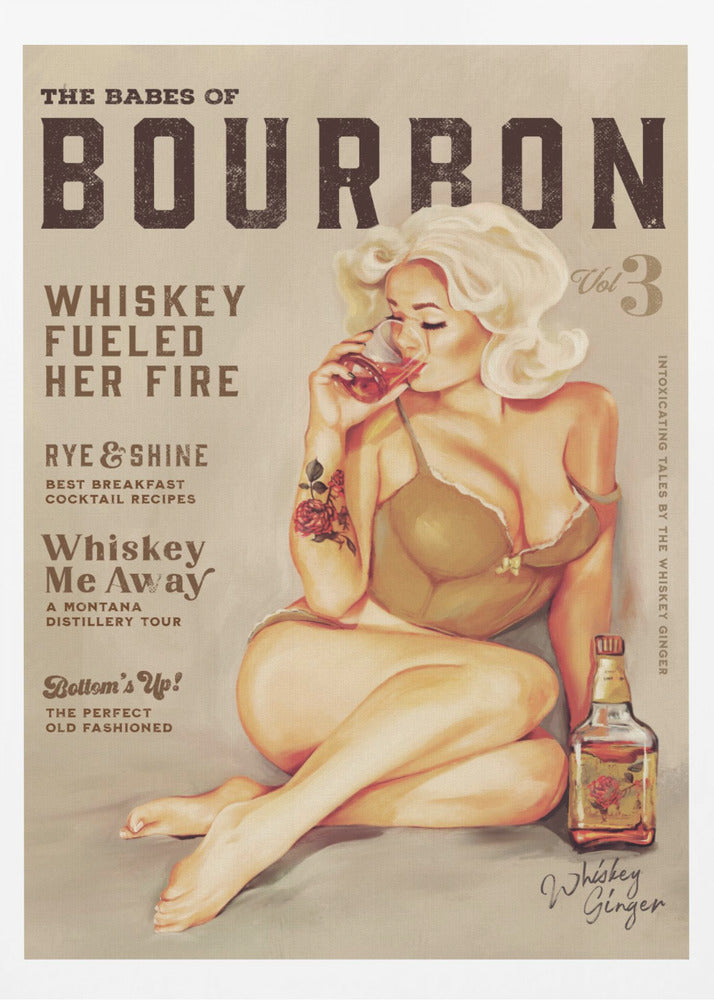 Bourbon Wall Art. Sexy Vintage Pin Up Girl Drinking Whiskey | Poster