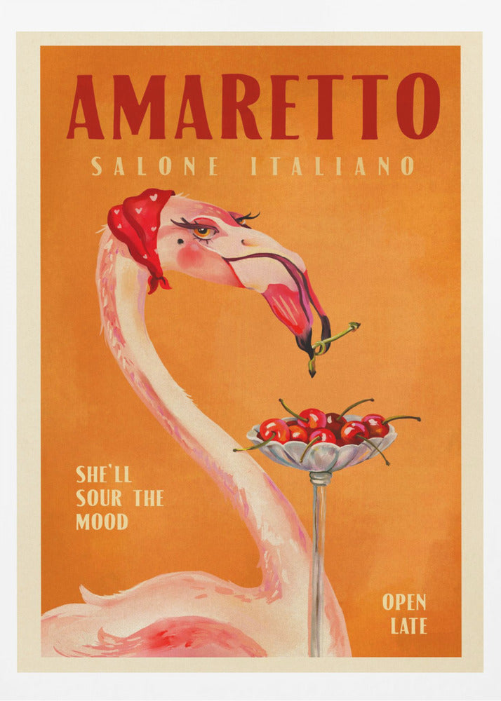 Amaretto Flamingo Art Deco Italian Cafe Travel Art | Poster