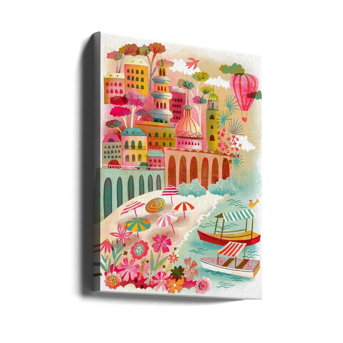 Amalfi Coast Summer View Hot Air Balloon | Canvas