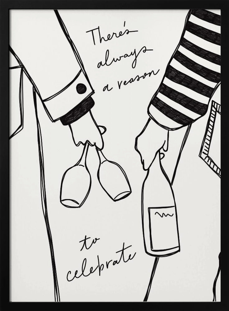 Frau hält Weinflasche und Weinglas (Schwarz-Weiß) – Wein Vin Femme Noir et Blanc | Poster
