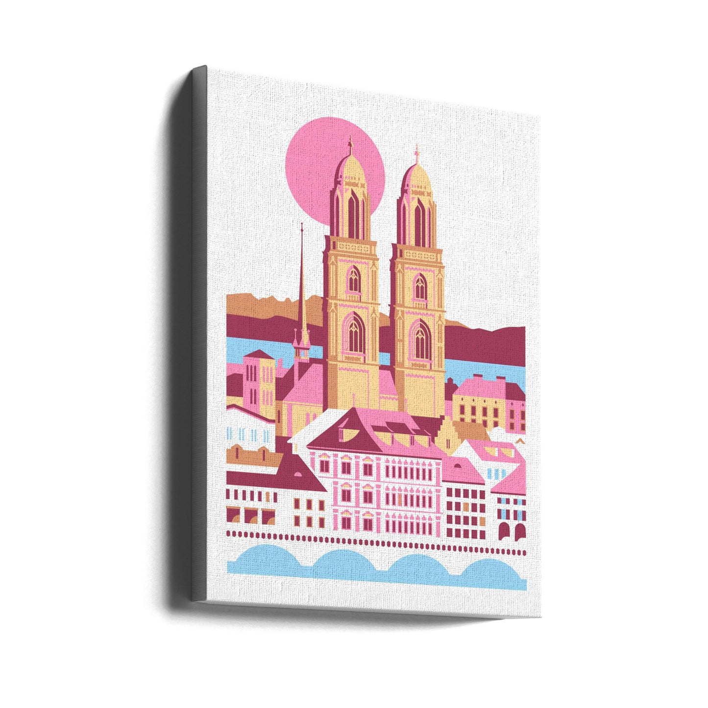 City Of Zurich Switzerland Swiss Summer Mountains City Illustration Vintage Poster | Canvas