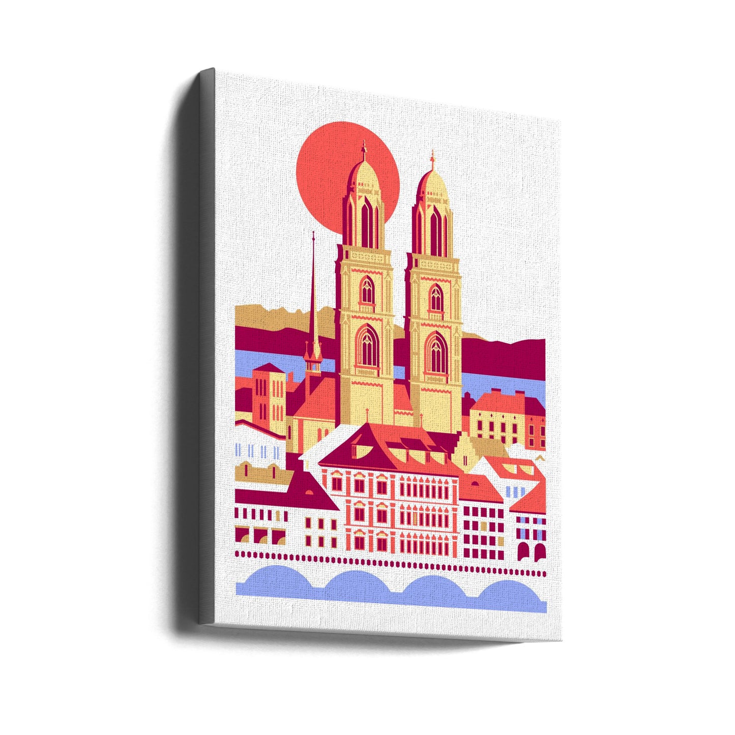 City Of Zurich Switzerland Swiss Summer Mountains City Illustration Vintage Poster | Canvas