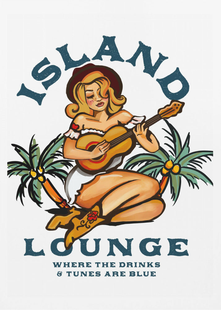 Island Lounge Tropical Pin Up Girl Playing Guitar | Poster