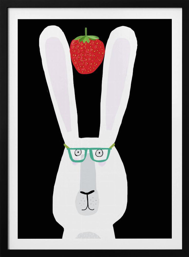 Süßes weißes Kaninchen mit Erdbeere von der Künstlerin Carla Daly | Poster
