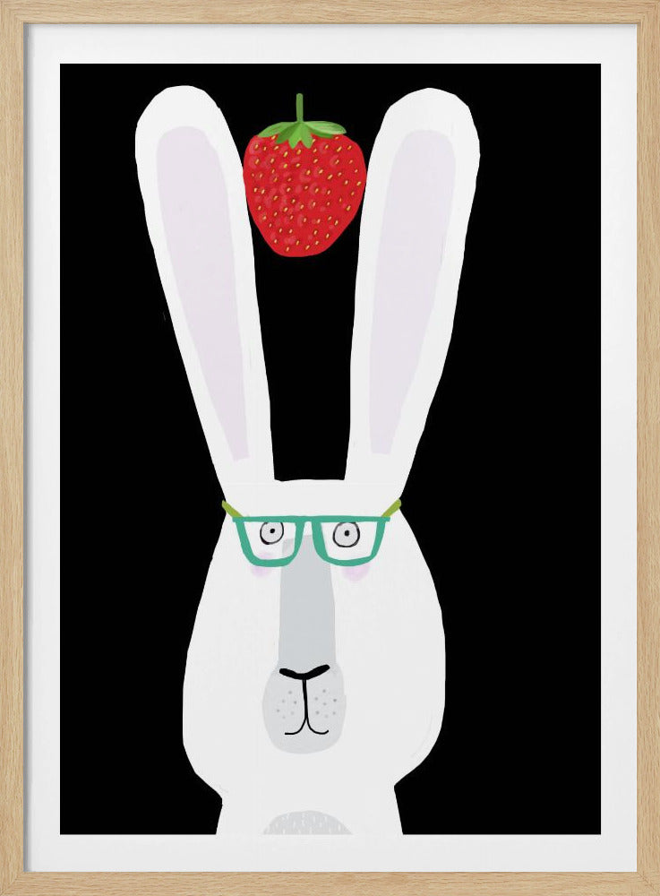 Süßes weißes Kaninchen mit Erdbeere von der Künstlerin Carla Daly | Poster