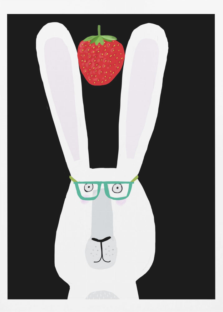 Süßes weißes Kaninchen mit Erdbeere von der Künstlerin Carla Daly | Poster