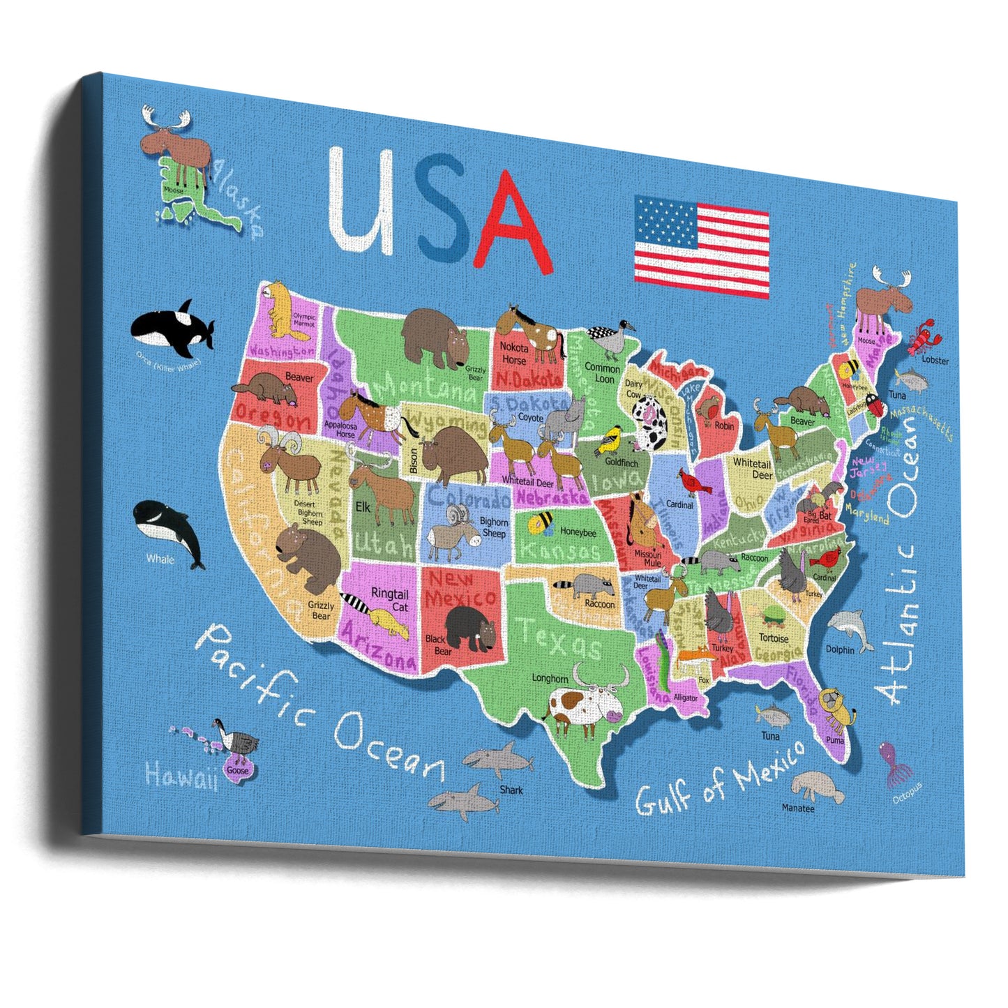 Illustrated Map of United States of America by Carla Daly | Canvas