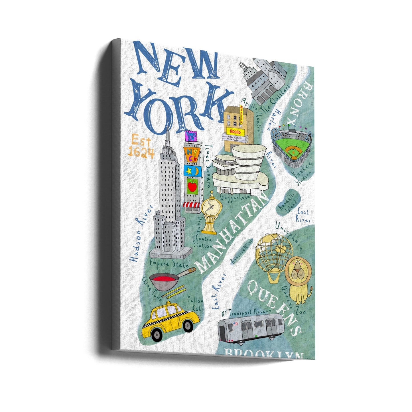 Illustrated Map of New York by Artist Carla Daly | Canvas