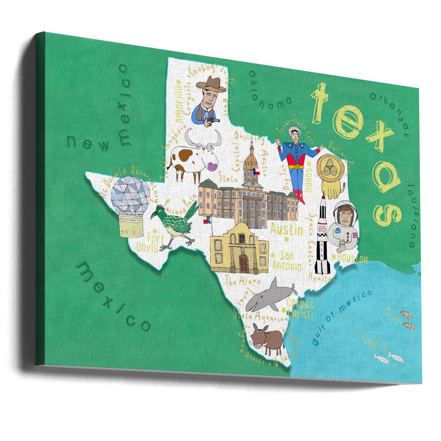 Texas State Map Illustration by Map Artist Carla Daly | Canvas