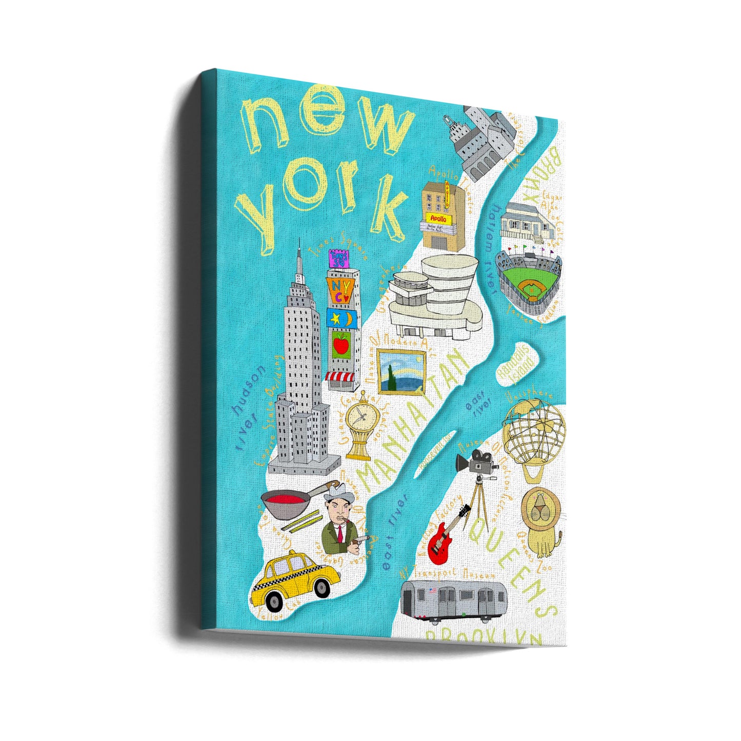 Brightly Colored Illustrated Map of New York by Map Artist Carla Daly | Canvas