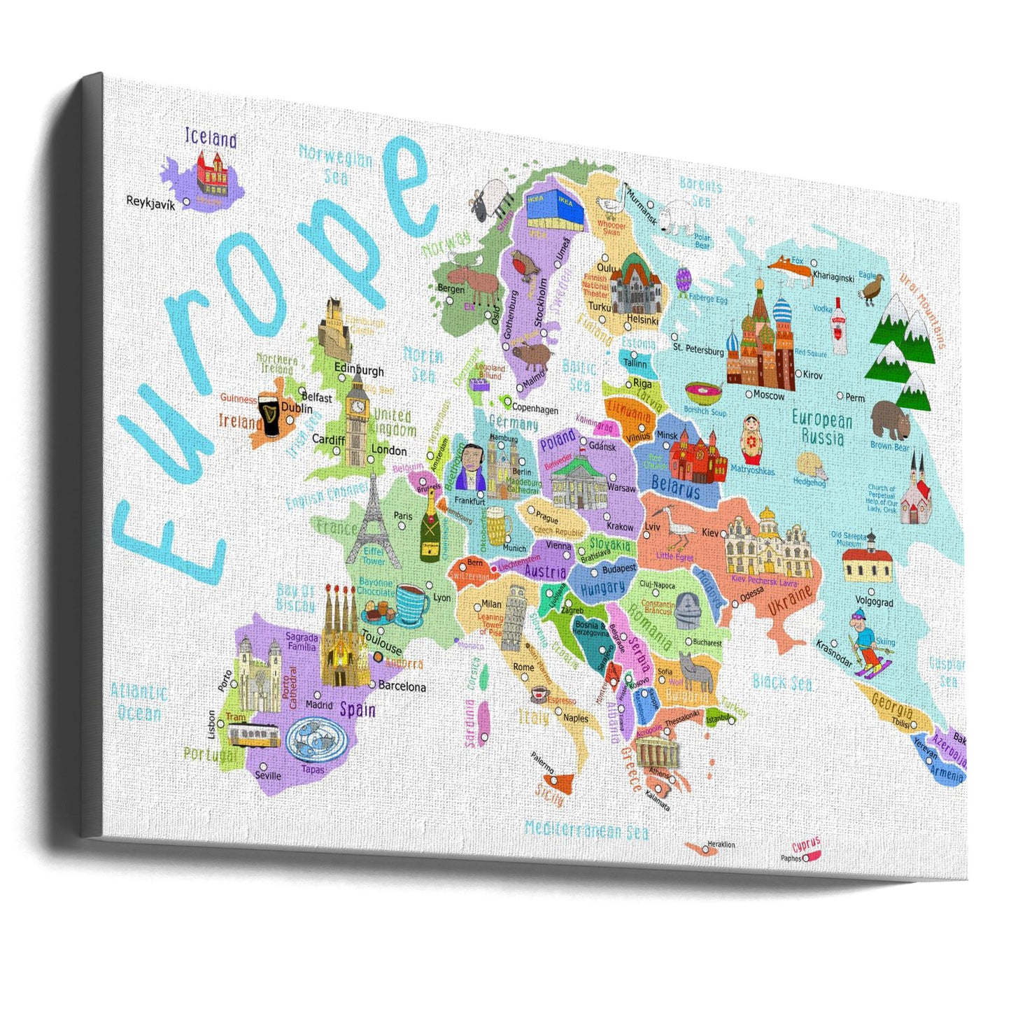 Illustrated Map of Europe by Map Illustrator Carla Daly | Canvas