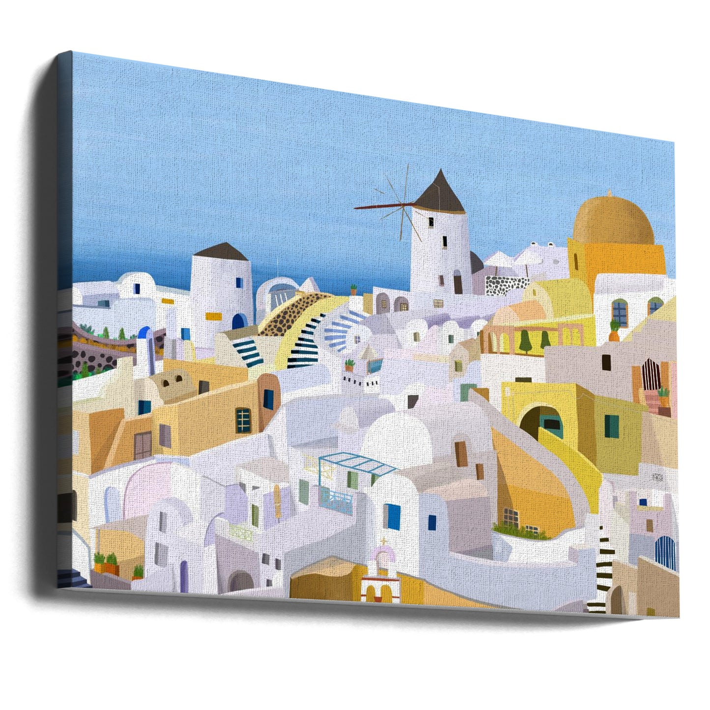 Santorini, Yellow and White Greek Buildings by Artist Carla Daly | Canvas