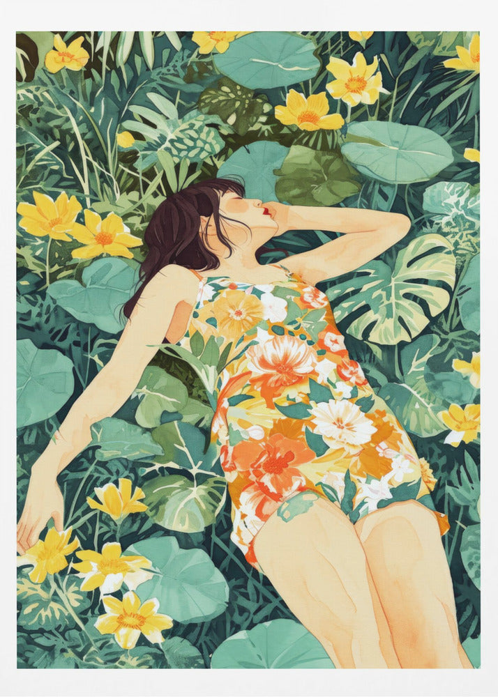 Entspannungszeit Frau und Wiese | Poster